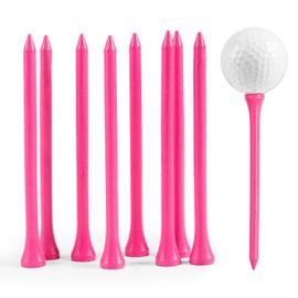 FINGER TEN Golf Tees Wood Long 4 Inch Value 50 Pack, Stylish USA Flag & Pink Bright Color Tall Bamboo Tees with Striped Design for Consistent Height & High Visibility (Pink, 4 Inch)