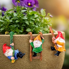 MAQUITA 3 PCS Climbing Gnome Figurines Flower Pot Hugger, Resin Hanging Garden Gnomes Statue Outdoor Decor Fence Ornaments Plant Pot for Indoor Outdoor Home Patio Yard Lawn