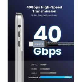 ORICO Cable for Thunderbolt 4, Compatible with Thunderbolt 3/USB4, Transfer Rate 40Gbps, 8k@60Hz (Two Displays 4k @ 60Hz) with PD 100W (20V/5A) for PC, eGUP and Laptops (Straight, 2M)