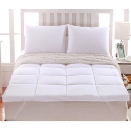 Abripedic Plush Cotton Mattress Topper, Top Split King, 2 Inches Hypoallergenic Overfilled Down Alternative Anchor Bands Mattress Topper