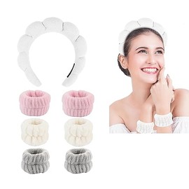 Diademas para Skincare Mujer, Juego de 7 Diademas Faciales, Diadema de Maquillaje y Muñequera, Evite Derramados en Brazos                             