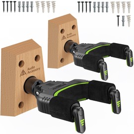Guitar Wall Mount Autolock 2-Pack - Nitro Friendly Velvet Hook (Heavy-Duty Design) 4-Screw Wood Base of 20lbs Load Guitar Wall Hanger for Bass, Acoustic, Classical, Electric Guitar