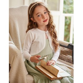 trudge Girls' Sequin Cardigan, Basic Bolero, Children's Glitter Long Sleeve Shoulder Jacket, Bolero Jacket, Short for Communion Dress, Christening Dress, White/Black/Pink, white 1