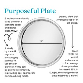Ahimsa Stainless Steel Plates for Kids | Purposeful Plate | 9" Toddler Plates | Non Toxic Plates | 100% BPA Free & Dishwasher Safe (Set of 4 Stainless Plates)