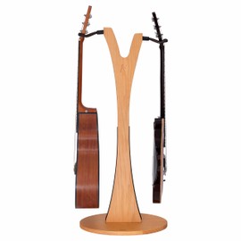 Nefelibata Wooden Guitar Stand, Handmade German Ash Solid Y-shaped Wood Racks Floor Holds 2 Guitars, for Electric Guitars, Acoustic Guitars, Classical Guitars, Banjos, Mandolins(Log)