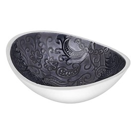 Bitto Jalina Incense Bowl Grey with Paisley Pattern, Oval Aluminium