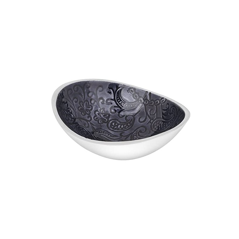 Bitto Jalina Incense Bowl Grey with Paisley Pattern, Oval Aluminium