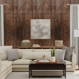 Mind Reader Removable Vinyl Wallpaper Peel and Stick Self Adhesive Wallpaper 17.75" X 393.7" Water-Resistant Contact Paper Shelf Liner Brown Wood