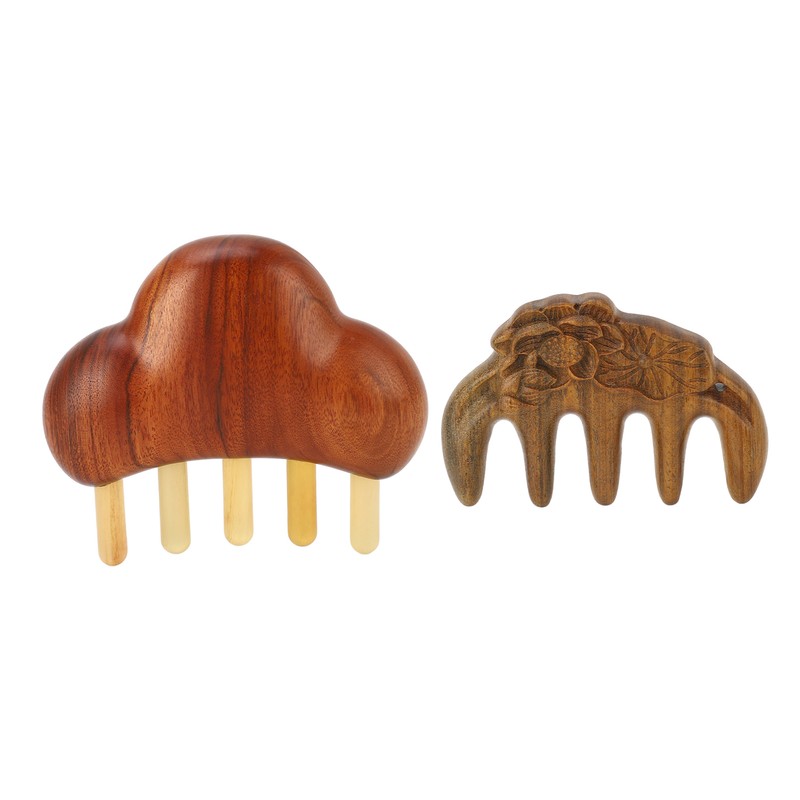 Sandalwood Massaging Comb Lotus Ox Horn Shape Reduce Pressure Wide