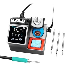 SUGON A9 245 Soldering Station, 120W Soldering Iron Station Kit,3 Seconds Fast Heating up 716℉, 212℉-842℉, 3 Temperature Storage, ℃/℉, 3 Soldering Iron Tips, Quick Change Soldering Iron Tips Holder