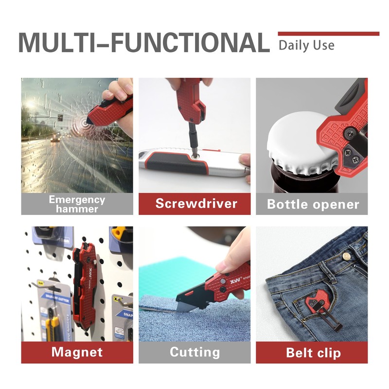 XW Folding Utility Knife with Screwdriver, 5-in-1 Multi-functional Heavy Duty