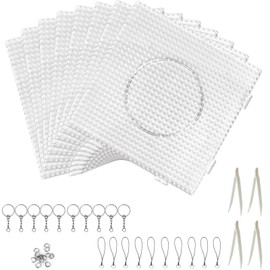 FENGCHUANG 8 Pieces Ironing Beads Pegboard, Bead Plate Square, Transparent Pegboards, Ironing Beads Pin Plates Set with 4 Tweezers 10 Lanyards Key Ring