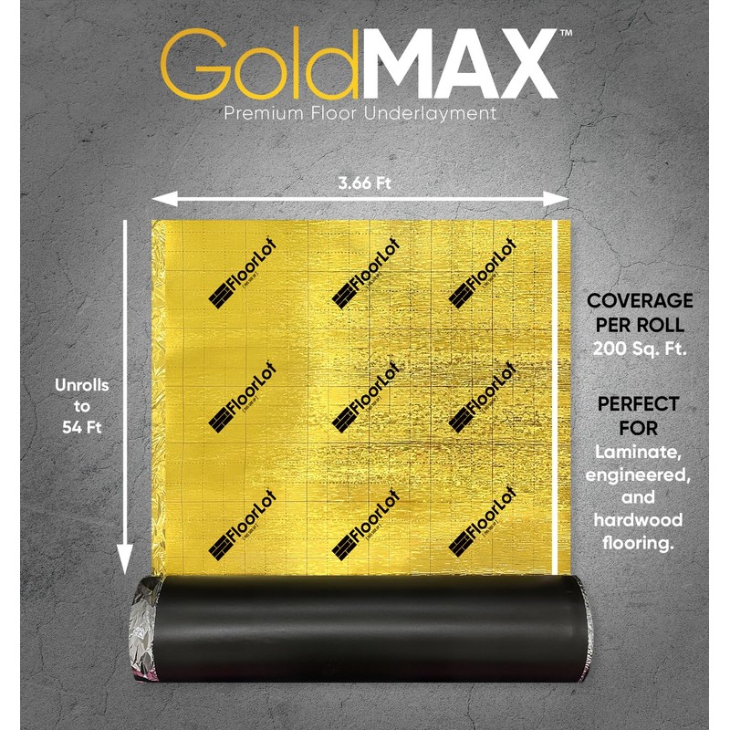 FLOORLOT GoldMax Premium Floor Underlayment - 200 sqft Roll -