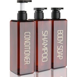 Hokretme 3 Pack Shampoo and Conditioner Dispenser 550ml Shower Soap Bottles Refillable Shampoo Pump Bottle Dispenser Plastic Empty Body Wash Dispensers with Permanent Labels for Bathroom (Brown)