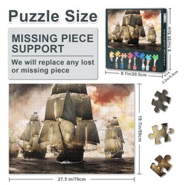 Viking Ship Puzzles for Adults 1000 Pieces, Raider Pirate Ship Jigsaw Puzzles, Nautical Sailboat Adult Puzzle for Adults, Educational Fun Games or Toys for Elders Friends 20X27 INCH