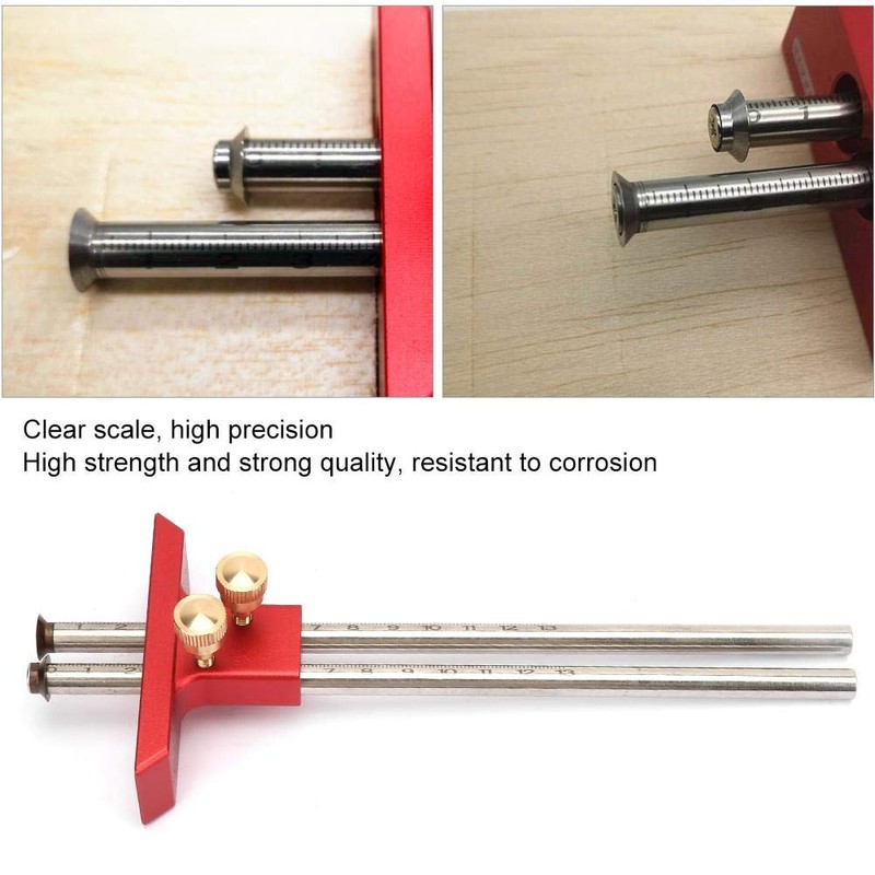 YWBL-WH Double Head Scriber, Stainless Steel Woodworking Marking Tool, Red,
