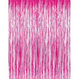 Metallic Curtains 3ft X 8ft Foil Fringe Hot Pink Pkg/3
