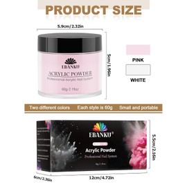 Kalolary Acrylic Nail Powder Set, 2 Colors Pink White Acrylic Powder Professional Nail Acrylic Powder for Nail Acrylic Extension, Nail Carving, Long-Lasting, No Nail Lamp Needed, 2.1 oz