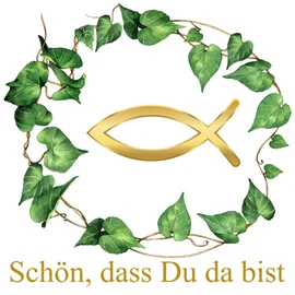 20 Napkins Green Leaves Around Fish Gold | Schön dass Du da bist | Christening | Communion 33 x 33 cm