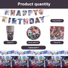 MIUNUO Party Tableware, Birthday Party Tableware, Birthday Decoration, Party Decoration, Anime Party Tableware Set with Banner, Tablecloths, Plates, Cups, Napkin