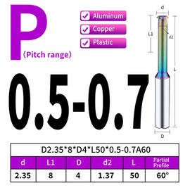 Metric Carbide Thread Milling Cutters Threading End Mills for Aluminum Thread Angle 60 Degrees CNC for Metal Working Replace Taps-(5pcs D2.35×Picth0.5-0.7)