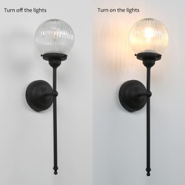 Pathson Vintage Wall Sconce Light with Clear Ribbed Glass, Industrial Hardwired Wall Vanity Lighting Decor for Living Room Bathroom Bedroom Fixture