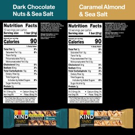 KIND Thins Variety Pack, Dark Chocolate Nuts & Sea Salt, Caramel Almond & Sea Salt, Healthy Snacks, Low Calorie, 20 Count