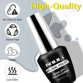 NXJ INFILILA Grey Gel Nail Polish, 15ml 0.51oz Grey Nail Polish Colors, Hema Free Gel Polish Color Soak Off UV Gel Nail Manicure DIY Gift for Women Girls