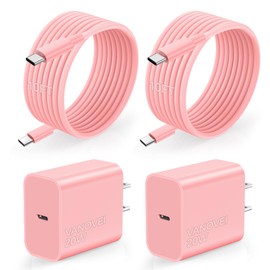 Phone 16 Fast Charger, 60W 10FT USB C Cable,Type C Fast Charging Block with USB C Cable 10ft Compatible with Phone 15 Pro Max/Plus/Pad Pro/Samsumg S23/Android Charger, 2Pack Pink