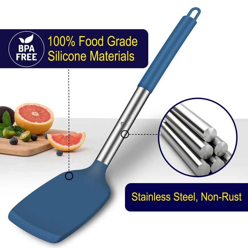 HOTEC Heat Resistant Silicone Solid Turner, Slotted Kitchen Spatulas set