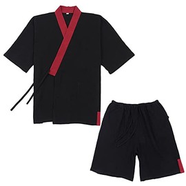 OWLONLINE Japanese Kimono Mens Plus Size Short Sleeve Top & Pants Sleepwear Pajamas Set, black
