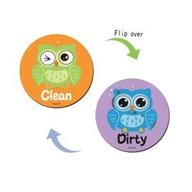 Dishwasher Magnet Clean Dirty Sign Double Sided Flip Non-Scratch Magnetic Indicator Perfect Kitchen Addition 3.15" Round by Morcart (Owl)