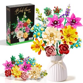 IKIDSUN Flower Construction Set with 861 Pieces - 9 Botanical Plants for Decoration & Collection, Creative Gift for Women & Adults