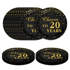 SietDESEO 50 PCS Cheers to 20 Years Paper Plates 7 Inch Disposable 20th Birthday Dessert Plates for Birthday Dinner Party Supplies