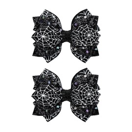 YanJie 2Pcs 3’’ Spider Web Bow Clips Halloween Hair Accessories Glitter Clip Black Hairpin Cute Halloween Costume for Girls Spider Women Costume