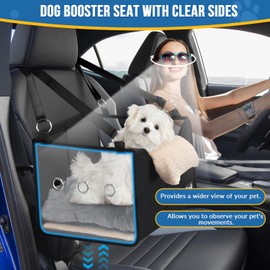 SlowTon Dog Car Seat for Small Dogs - Elevated Portable Dog Booster Seat Under 18 lbs, Pet Dog Travel Carrier with Clear Side Panel, Safety Belt and Soft Cushion