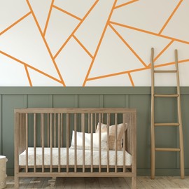 Orange Peel and Stick Modern Vinyl Line Wall Decals, Large Geometric Pattarn on Wall Stickers Living Room Game Playroom Kids Tollders TeensBedroom Home Decor