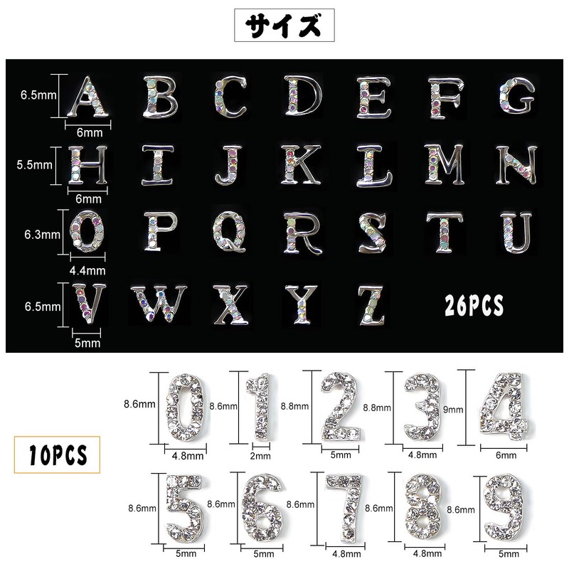 Chisafly Nail Parts Alphabet Initial Numbers Small Alphabet A-Z Numbers