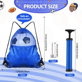Foilswirl 24 Pcs 24 Pcs Operation Christmas Bulk Items 12 Ball Pump for Sports Balls with Needles 12 Soccer Backpacks Air Hand Pump for Soccer Basketball Mesh Drawstring Bags Christian Charity (Blue)
