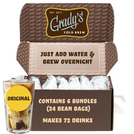 GRADY’S COLD BREW, New Orleans Style, 100% Arabica Ground Coffee & Chicory Pouches, SIX Bundles of 4 Easy-to-Brew Bean Bags, Makes 72 drinks