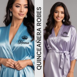 Mis Quince Años Robes, Pretty Quinceañera Robes, Mis Quince, Robes for Mama de Quince, Quinceañera Gifts, Birthday Robes, Satin Quince Robes, Mint Blue Juniors 12/14, Q1-Mis Quince