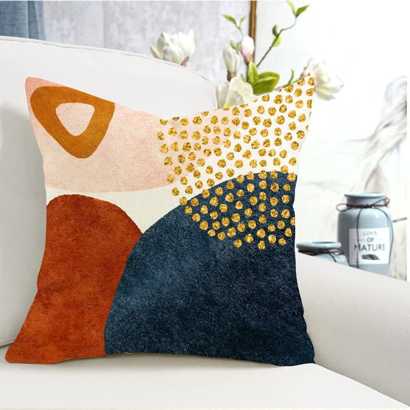 YCOLL Cushion Covers, Set of 4, Linen, Decorative, Geometric Pattern,