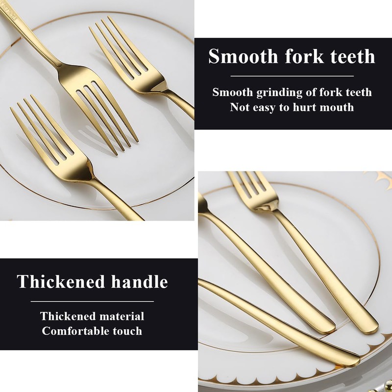 Evanda Gold Dinner Forks Set of 12 Pieces, 17.8cm Titanium