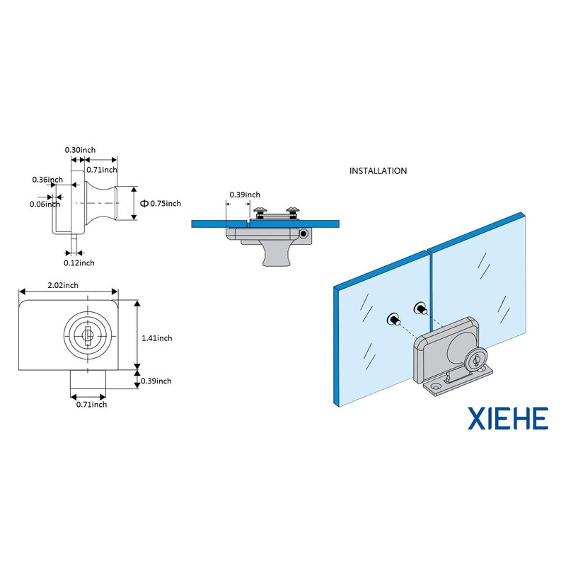 XIEHE Display Cabinet Lock Glass Showcase Lock 417 Double Glass
