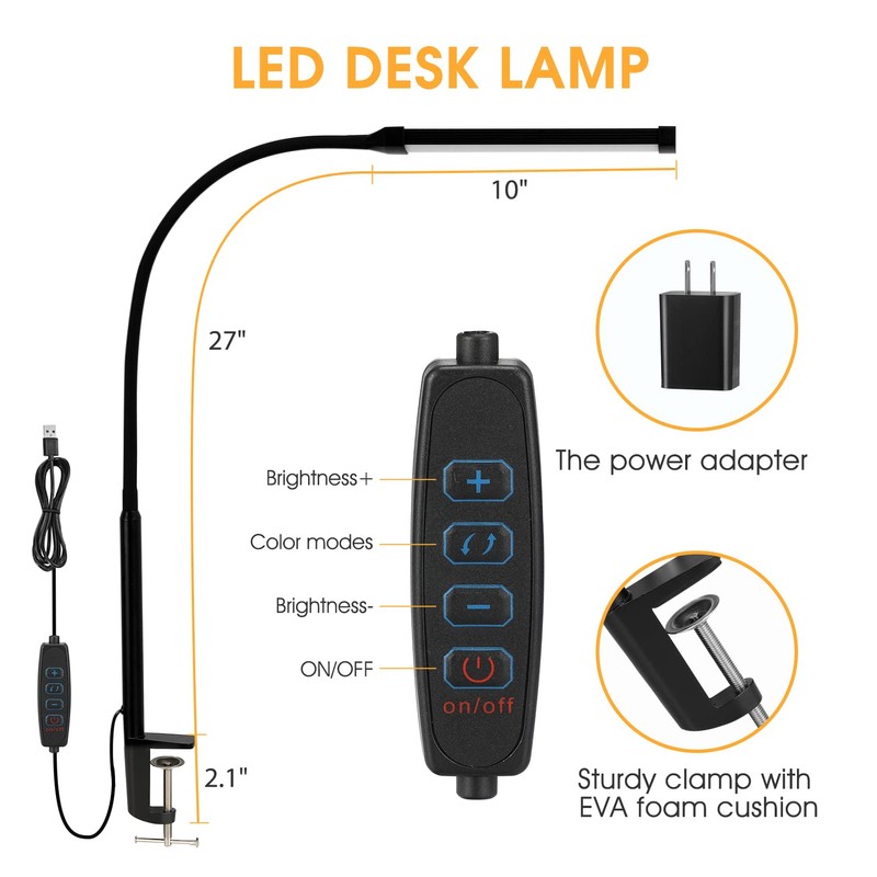 Voncerus LED Desk Lamp with Clamp, Eye-Caring Clip on Lights