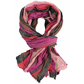 Wool Scarf Unisex Elegant Elegant Light Crinkle Look with Striped Pattern, Pink / red