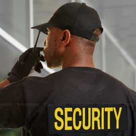 2 Pack Hook and Loop System - Vest Security Patch with Embroidered Letters, One Small (5.75"x2.5") and One Large (10.75"x4") Yellow