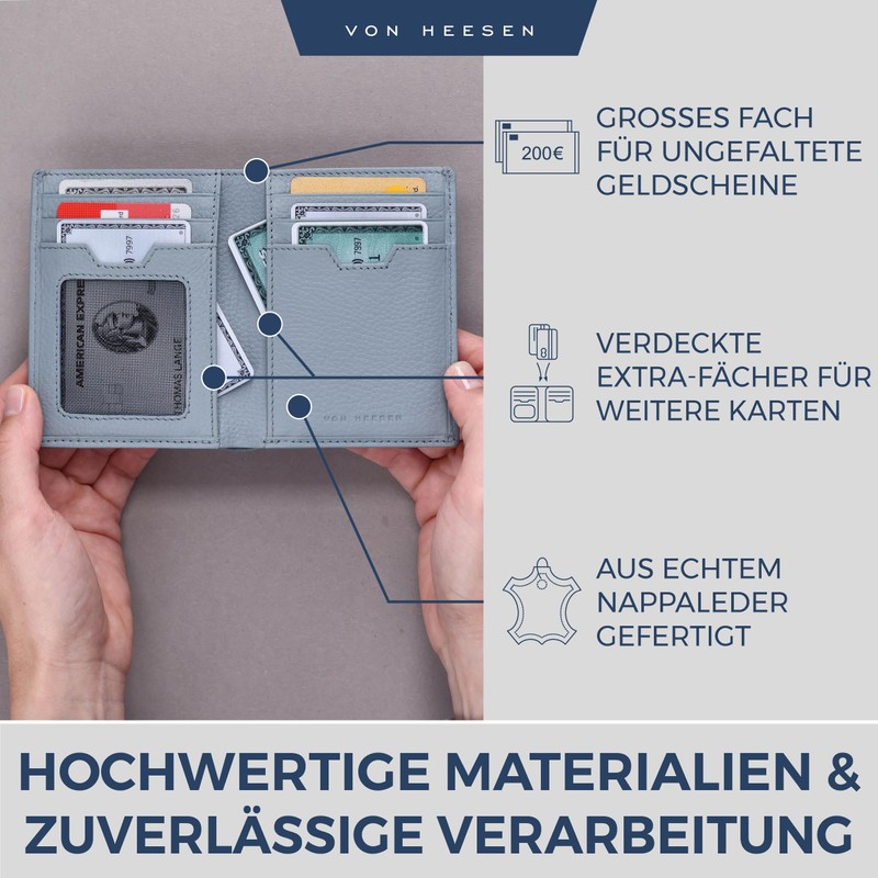 VON HEESEN® Men's Leather Wallet with Coin Compartment and RFID
