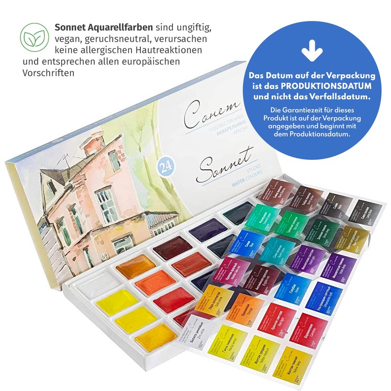 Sonnet Watercolour Paint Set, Box of 24 Vivid Studio Watercolour