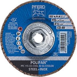 PFERD 62675 4-1/2" x 5/8-11 POLIFAN Flap Disc - Conical SGP Ceramic Oxide COOL 40G (10pk)